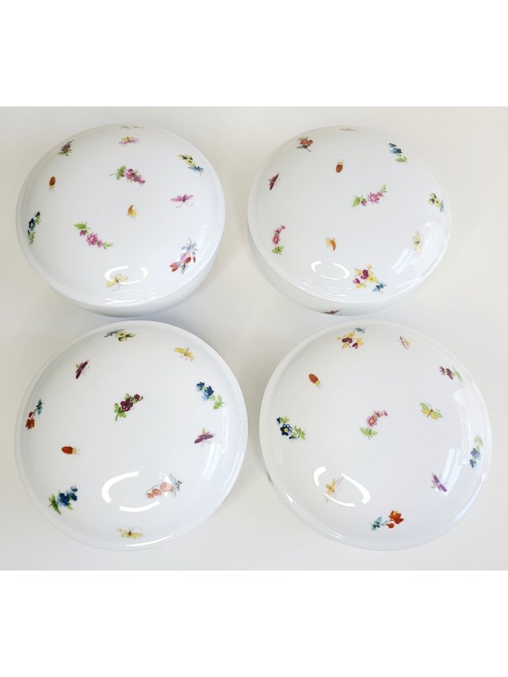 Limoges Chamart Porcelain Lidded Trinket Box Bowls Dishes Floral Insect Set of 4
